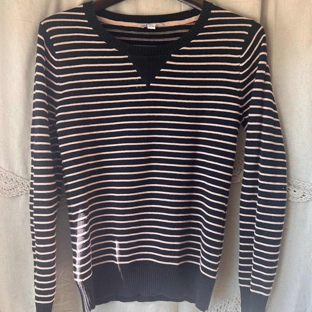 Volcom Womens Black Striped Ribbed Crewneck Pullover